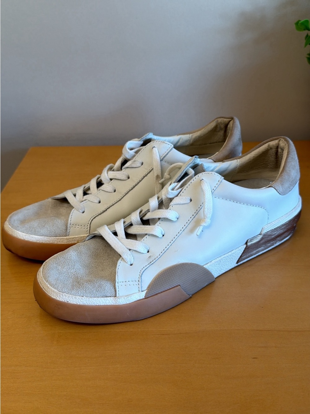 Dolce Vita White and Tan Leather Low-Top Sneakers